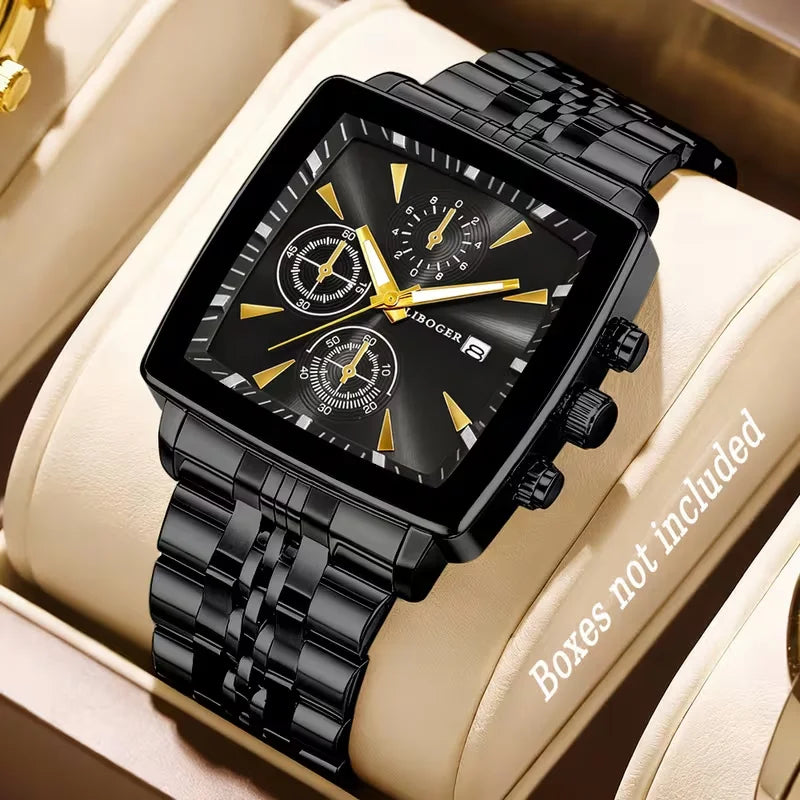 Montre-bracelet à Quartz de Luxe pour Homme avec Cadran Carré, Montre d'affaires à la Mode en Acier Inoxydable avec Calendrier Reloj Hombre (Sans boîte)