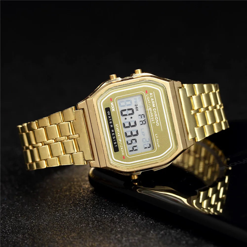 Montre numérique élégante pour femme en or argent acier inoxydable, montres-bracelets électroniques d'affaires pour femmes, horloge masculine Zegarek Damski