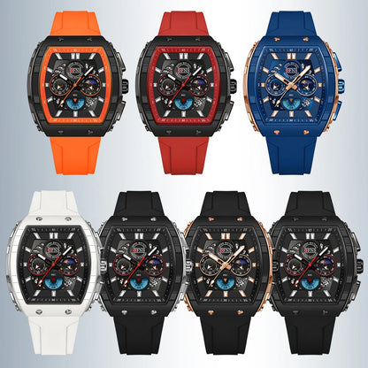Montres-bracelets de mode en quartz OFNS pour homme, lumineuses, étanches, chronographe, calendrier, bracelet en silicone, montre de sport de luxe d'extérieur pour homme