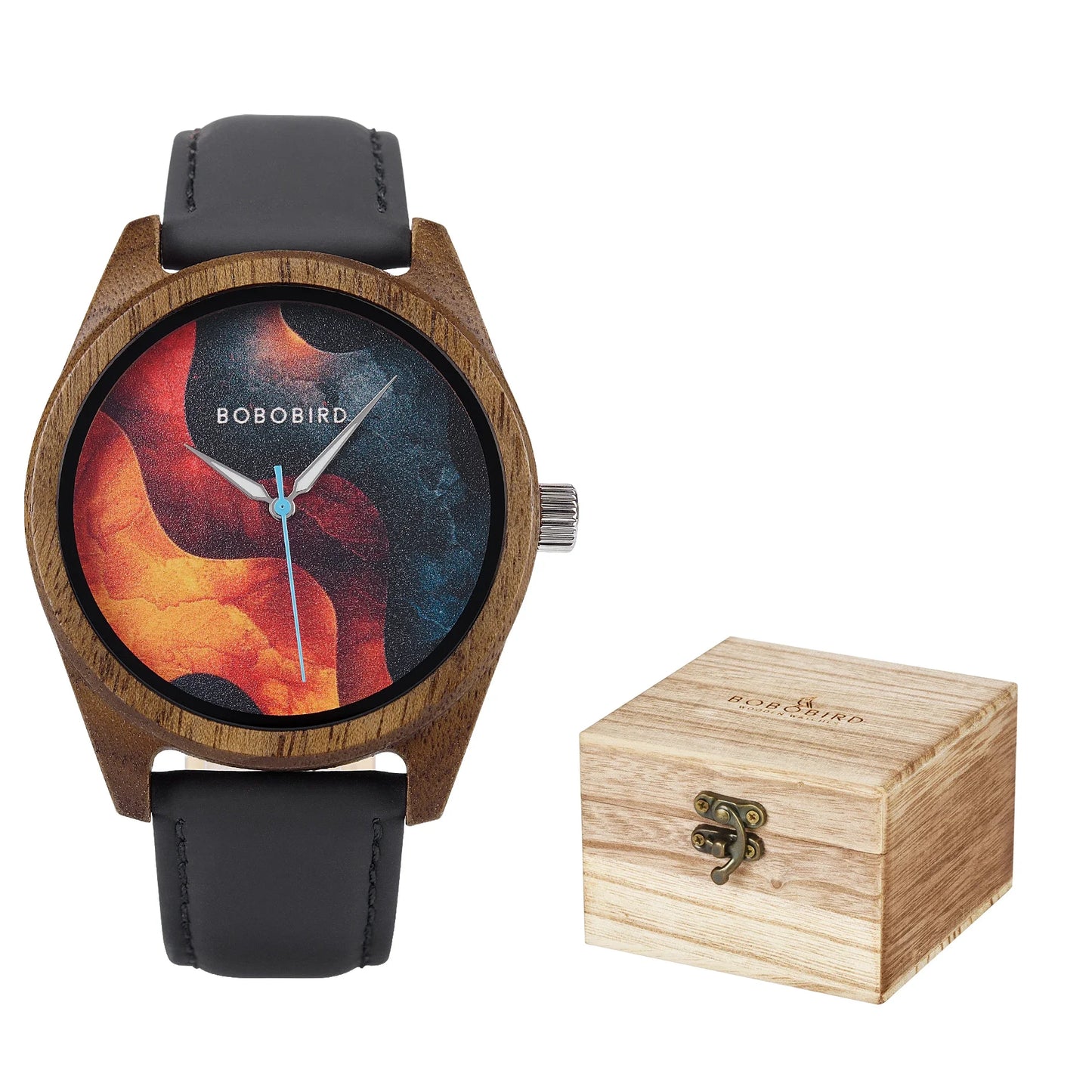 BOBOBIRD Wooden Quartz Watch for Men Black Leather Strap Walnut Wood Wristwatch with Gift Box for Men 2025 New Arrival