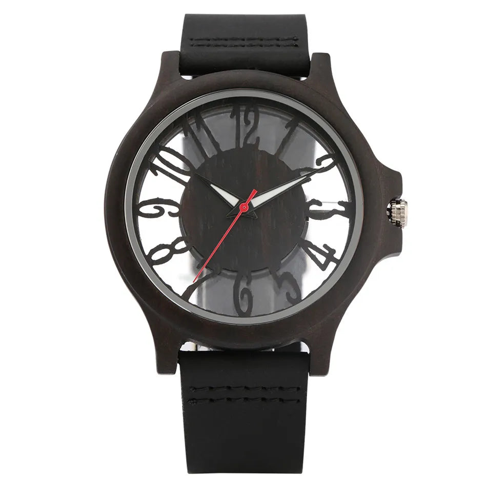 BOBO BIRD W546003 Montres en Bois à Affichage Chiffres Arabes Creux Transparents Quartz