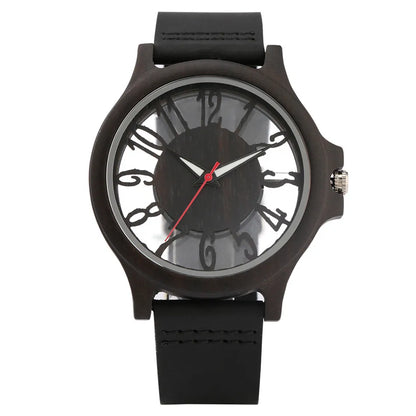 BOBO BIRD W546003 Montres en Bois à Affichage Chiffres Arabes Creux Transparents Quartz