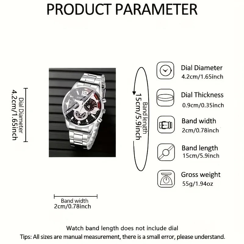Montre à quartz pour hommes tendance 4pcs/1pcs - bracelet en acier inoxydable, boîtier rond en alliage de zinc, sports électroniques