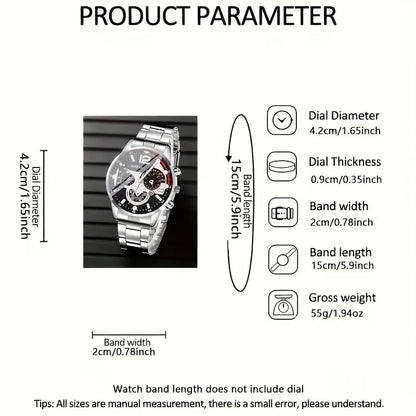 Montre à quartz pour hommes tendance 4pcs/1pcs - bracelet en acier inoxydable, boîtier rond en alliage de zinc, sports électroniques