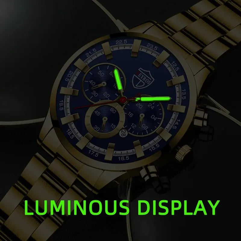 Montre Bracelet Homme Mode Affaires Acier Inoxydable Quartz Calendrier Date Décontractée Sport Lumineuse