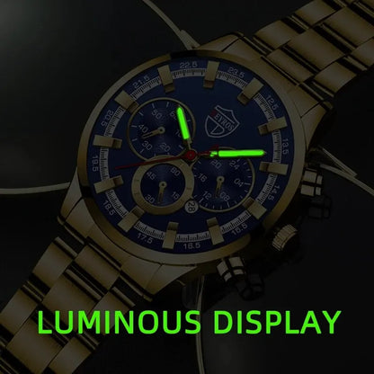 Montre Bracelet Homme Mode Affaires Acier Inoxydable Quartz Calendrier Date Décontractée Sport Lumineuse
