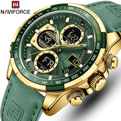 Nouvelles montres NAVIFORCE pour hommes en cuir montres-bracelets militaires de sport étanches à quartz chronographe masculin