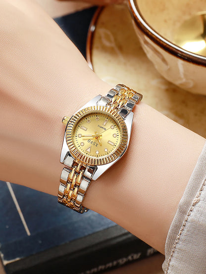 Luxury Two-Tone Women's Watch, Fluted Bezel Date Dial, Stainless Steel Bracelet, Elegant Quartz Timepiece for Business & Daily W