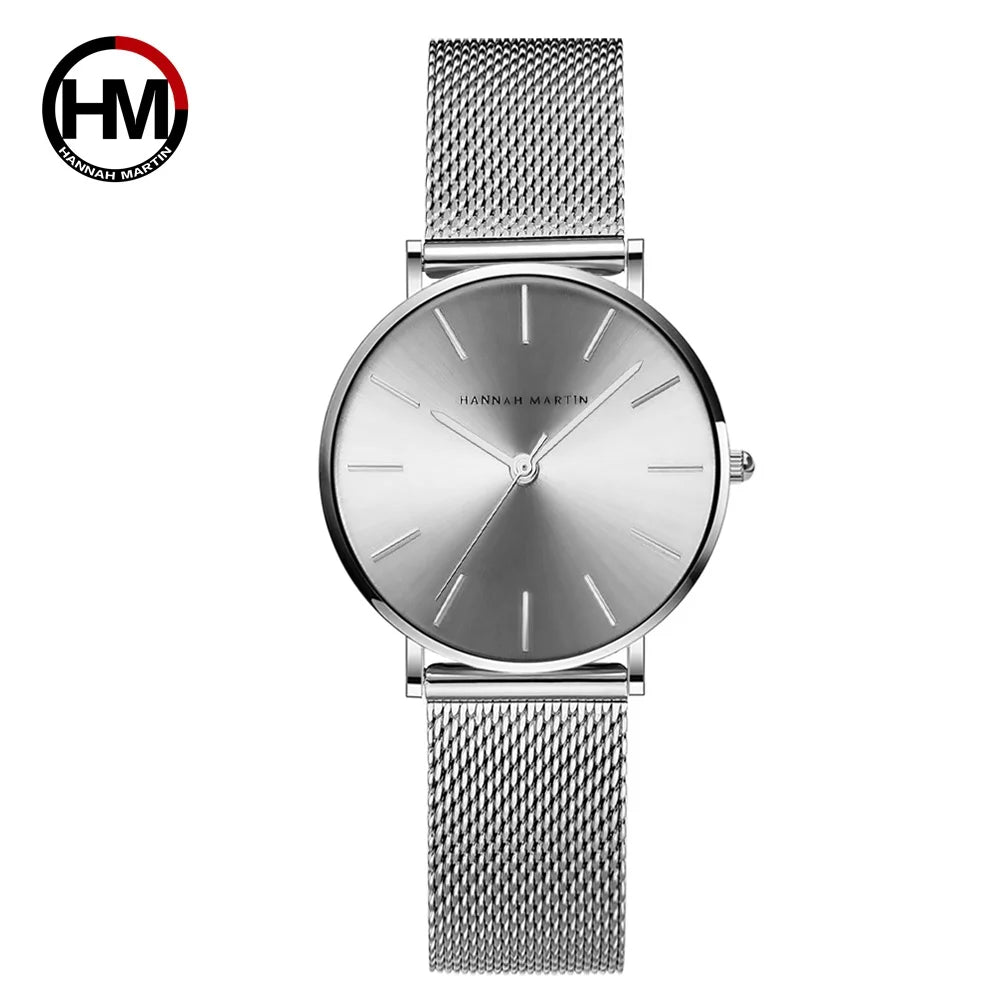 HANNAH MARTIN Brand Quality Stainless Steel Japan Quartz Movement Waterproof Women 36mm Full Rose Gold Ladies Dropshipping Watch