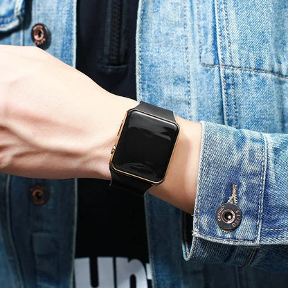 Montre numérique simple pour hommes femmes Mode sport Montre électronique LED Bracelet en silicone noir Montre décontractée pour hommes Reloj Hombre