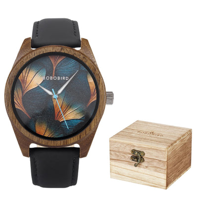 BOBOBIRD Wooden Quartz Watch for Men Black Leather Strap Walnut Wood Wristwatch with Gift Box for Men 2025 New Arrival