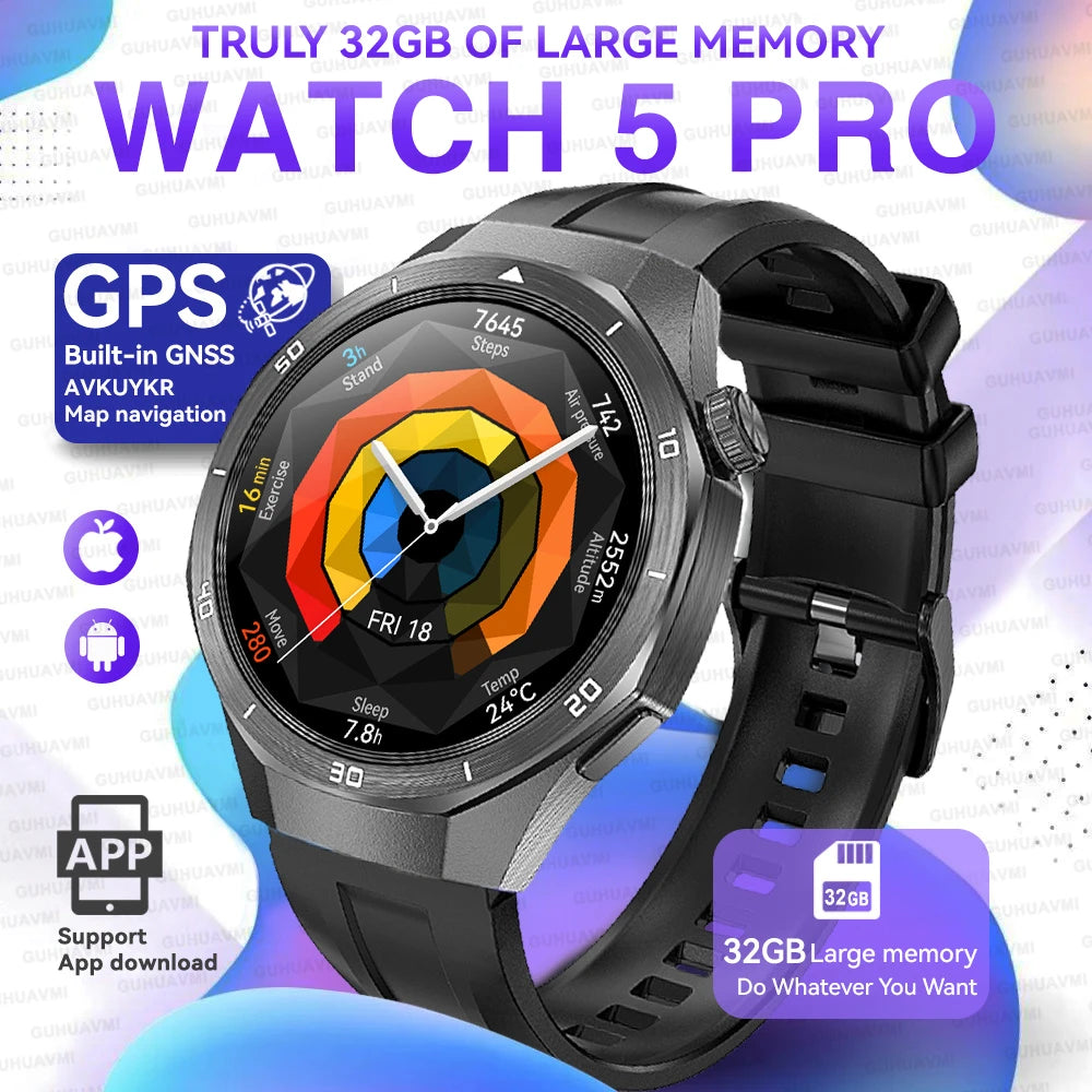 Montre connectée 2026 nouvelle Watch 5 Pro GPS Navigation cartographique 32 Go de mémoire Lecture vidéo et musique Appel NFC Alliage de titane Étanche pour homme