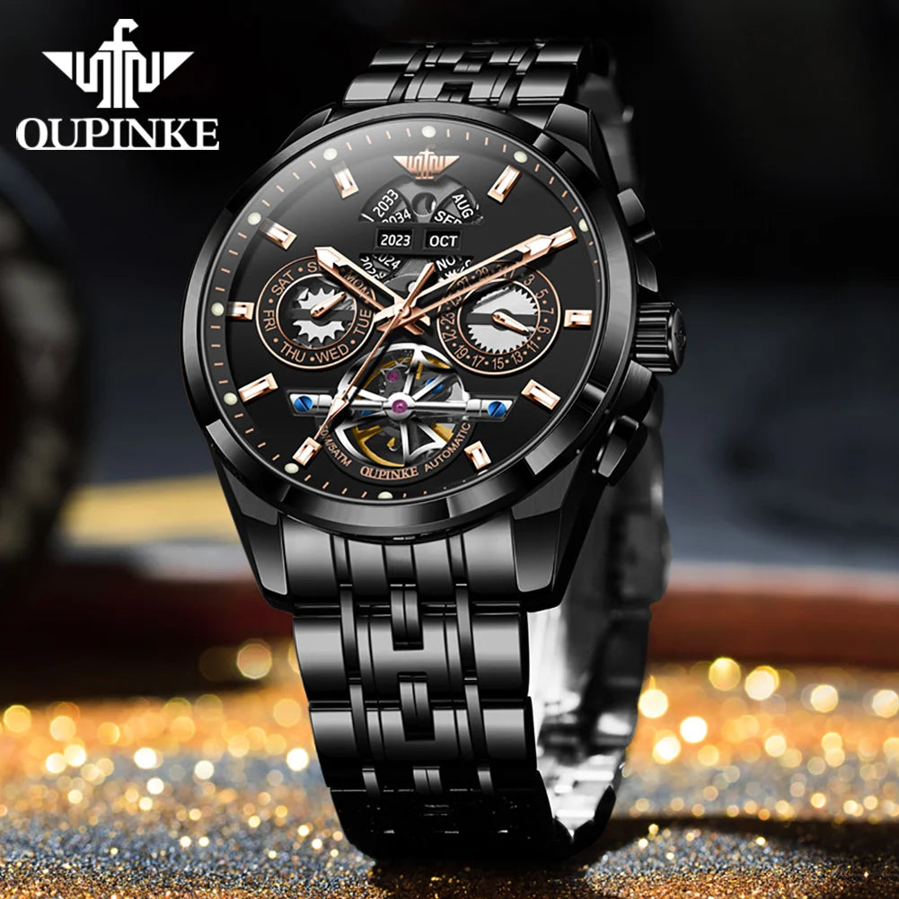 OUPINKE 3251 Auto Date Mechanical Watch for Men Hollowed Skeleton Luxury Automatic Hand Clock Top Brand Waterproof Man Watch Hot