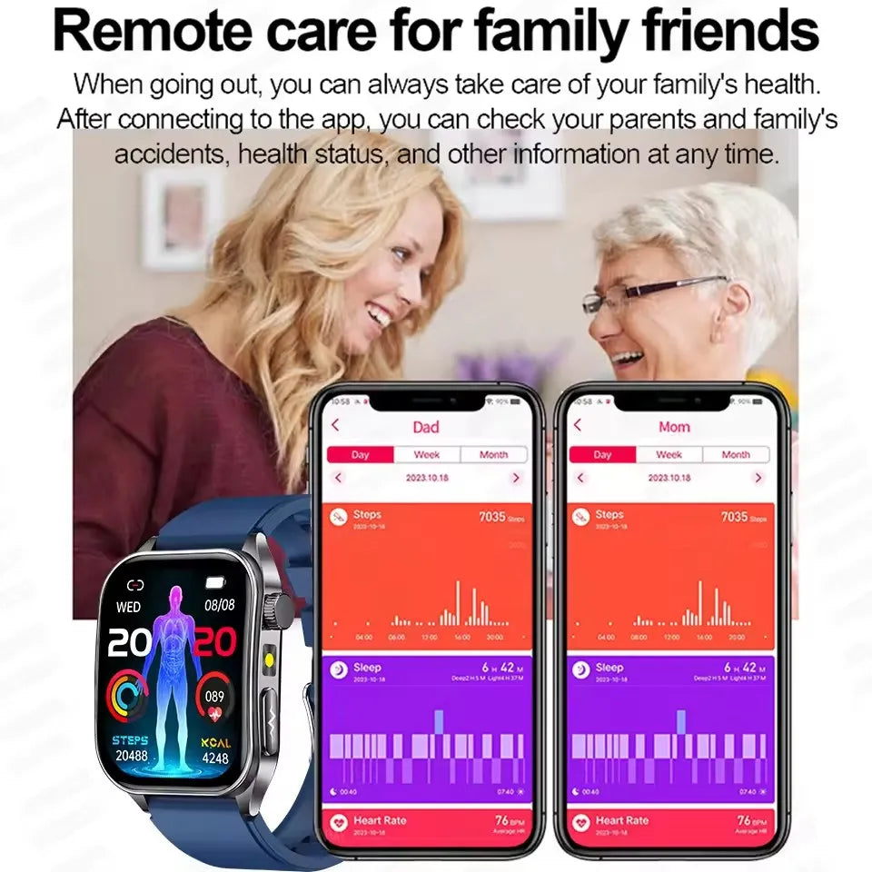 Montre Intelligente de Santé 2026 Thérapie Laser Réduction des Trois Hyper (Tension, Glycémie, Lipides) Oxygène Sanguin Pression Acide Urique ECG Montre Connectée pour Homme