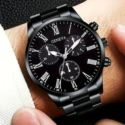 Montre à quartz pour hommes tendance 4pcs/1pcs - bracelet en acier inoxydable, boîtier rond en alliage de zinc, sports électroniques