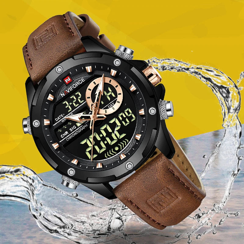 NAVIFORCE Montre Homme de Luxe à Quartz Militaire LED Numérique Étanche Montre-Bracelet Sport Chronographe Horloge Masculine Relogios Masculino