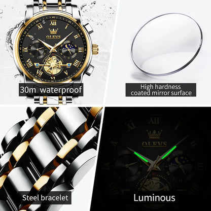 OLEVS 2859 Montre de luxe étanche en acier inoxydable à quartz pour hommes Chronographe Lumineuse Montres-bracelets pour hommes Relojes Para Hombre