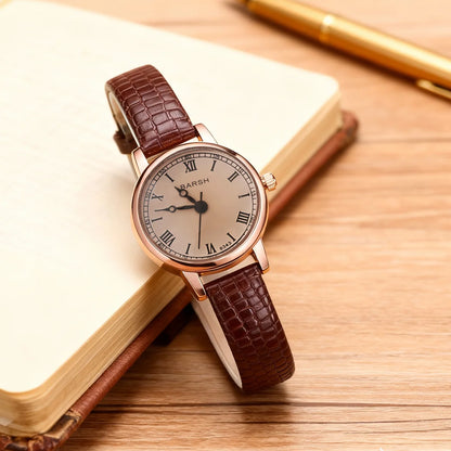 Fashion Retro Simple Leather Watch with Round Dial Quartz for Women, Suitable for Everyday Wear, Christmas Gift