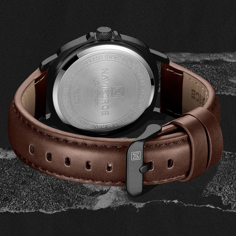 Montres à quartz de mode NAVIFORCE pour hommes, étanches 3ATM, affichage lumineux, cadran boussole classique, bracelet respirant en PU