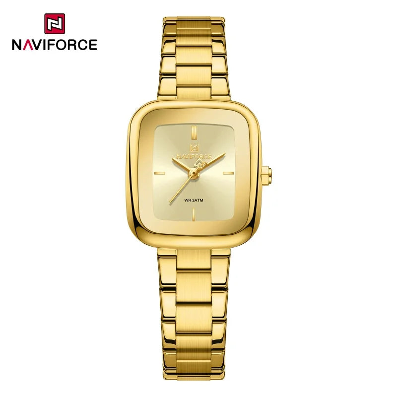 NAVIFORCE Montres Fashion Femme Sport 30M Étanche Femme Montres en Acier Inoxydable Montre Carrée Unique Ultra Légère pour Filles