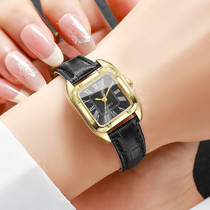 Montres-bracelets en cuir pour femmes Fashion Square Montre à quartz décontractée à cadran Roma pour femmes Relogio Feminino (sans boîte)