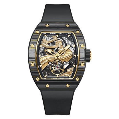 Montre-bracelet à mouvement mécanique BONEST GATTI, boîtier en fibre de carbone, cadran Grande Muraille luminescent, montres pour homme