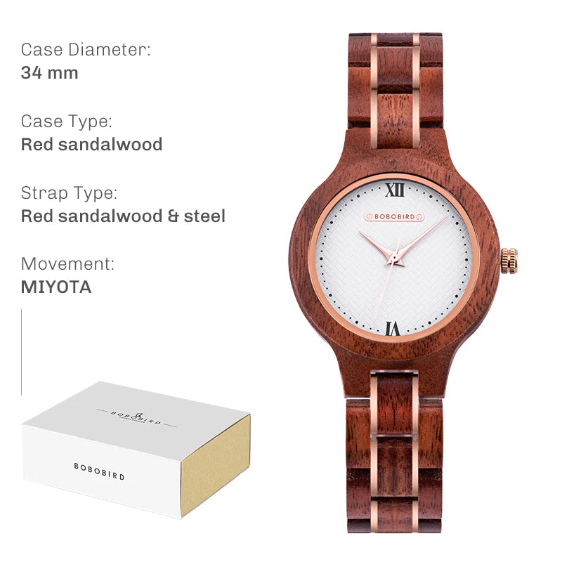 Montres en bois BOBO BIRD pour femmes Montre en bois gravée légère naturelle Montre-bracelet à quartz simple pour femme Cadeau personnalisé pour elle