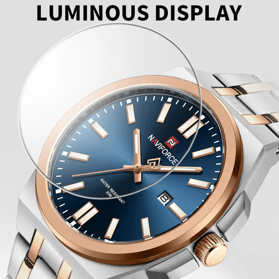 Montre bracelet de luxe à Quartz NAVIFORCE pour hommes, lumineuse, en acier, étanche avec calendrier, cadeau Reloj Hombre