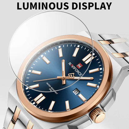 Montre bracelet de luxe à Quartz NAVIFORCE pour hommes, lumineuse, en acier, étanche avec calendrier, cadeau Reloj Hombre
