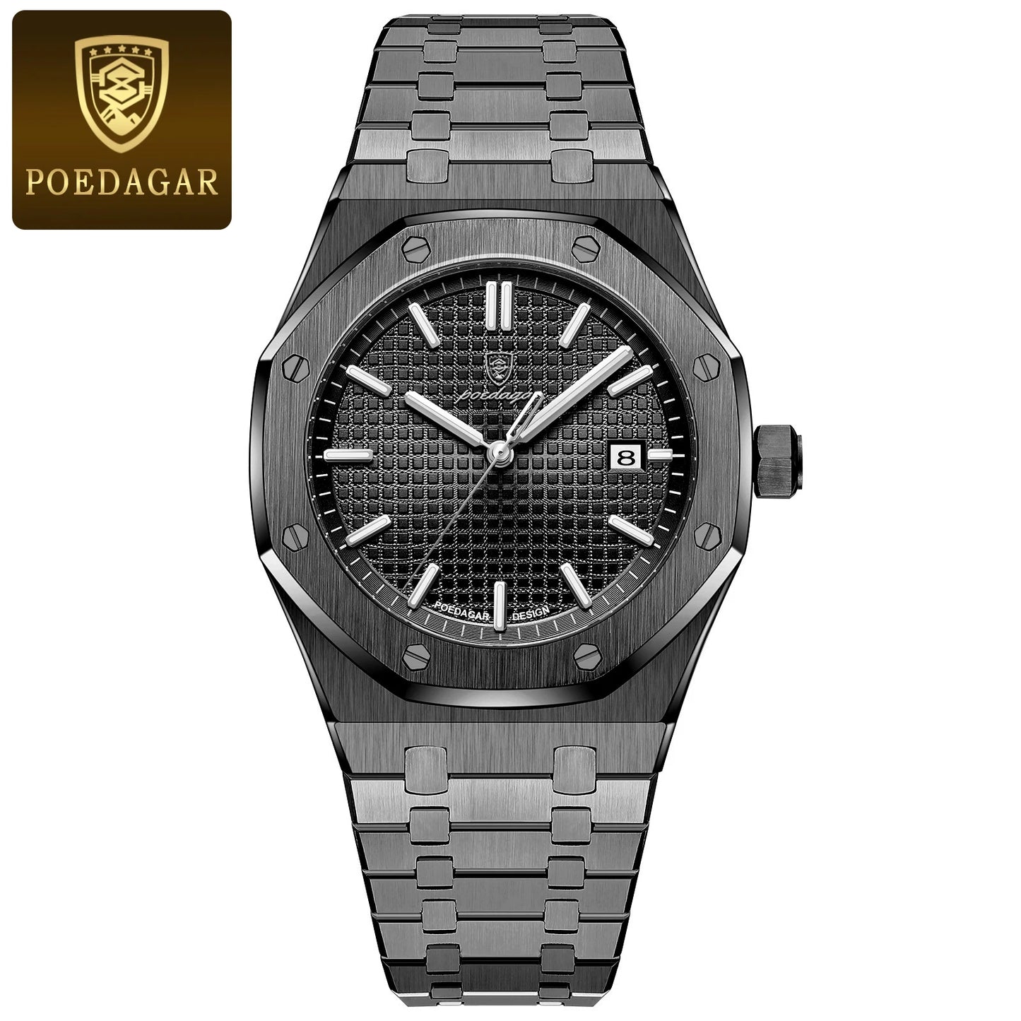 POEDAGAR Montre-bracelet de luxe pour homme étanche lumineuse Date Montre homme en acier inoxydable Montres à quartz tendance pour homme Reloj
