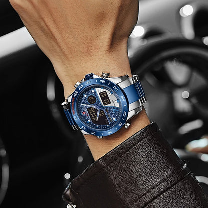 NAVIFORCE Montre-bracelet de luxe pour homme, montres de sport militaires numériques pour homme, bracelet en acier, horloge à quartz, Relogio Masculino
