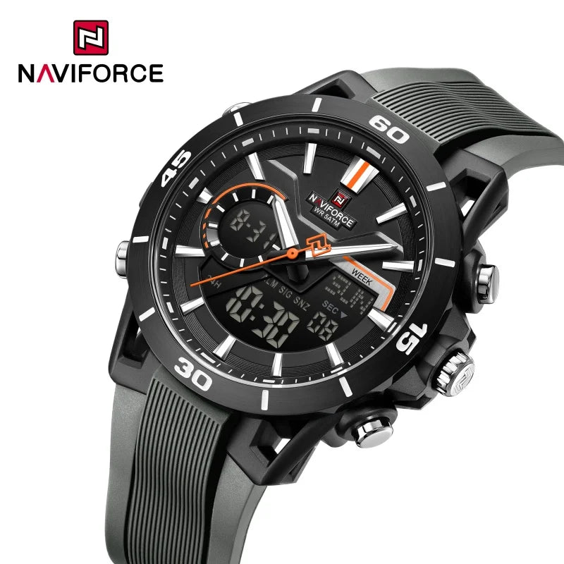 NAVIFORCE Montre Homme Double Affichage Étanche 50M Compte à Rebours Chronographe Réveil Montre-bracelet de Sport Tendance NF7135