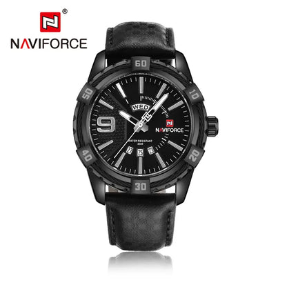 Montres NAVIFORCE militaires sportives lumineuses de luxe pour hommes, affichage du jour et de la date, étanches, en cuir, montres-bracelets à quartz pour hommes