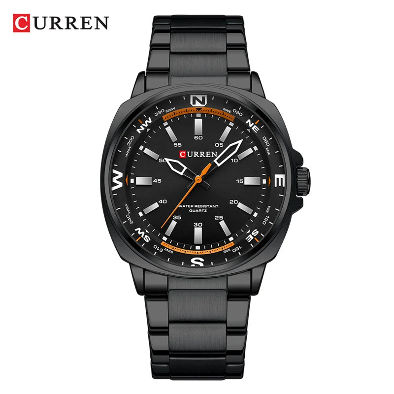 CURREN 8455 Montre à quartz de mode pour hommes Montre-bracelet de luxe étanche en acier inoxydable avec veilleuse reloj hombre