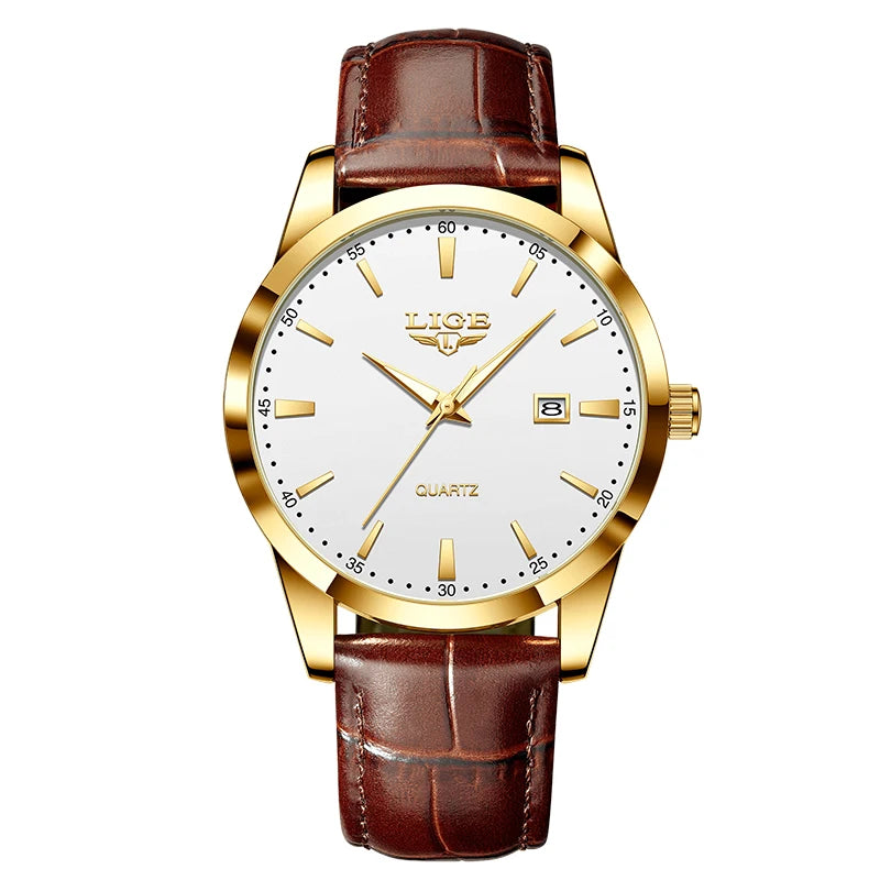 Montre LIGE Bracelet en cuir Mode Montres Homme Quartz Militaire Montres-bracelets