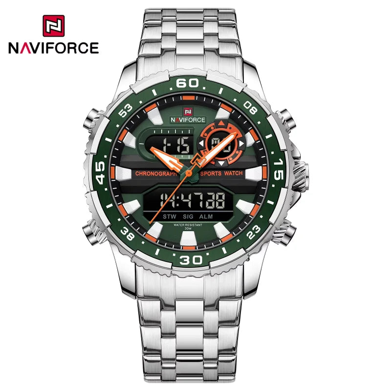 Montres Homme NAVIFORCE Original Tendance Marque LCD Affichage Analogique Numérique Quartz Homme Horloge 30m Étanche Lumineuse Montre-Bracelet Homme