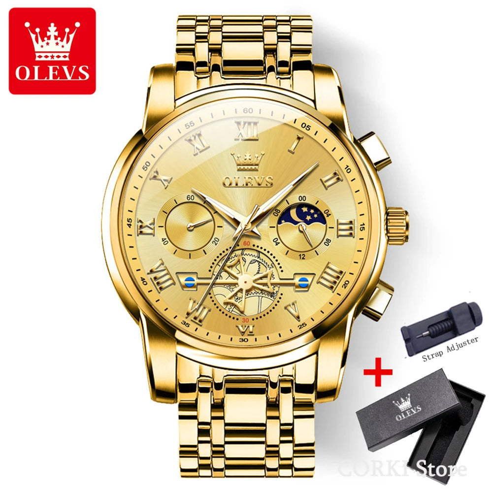 OLEVS 2859 Montre de luxe étanche en acier inoxydable à quartz pour hommes Chronographe Lumineuse Montres-bracelets pour hommes Relojes Para Hombre
