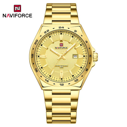 Montres de sport étanches NAVIFORCE 3 ATM pour hommes - Montre-bracelet à quartz de luxe en acier inoxydable avec affichage lumineux de la date