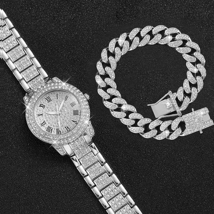 2 montres tendance avec diamants pour femme, montres-bracelets de luxe en or avec strass, Relogio Feminino