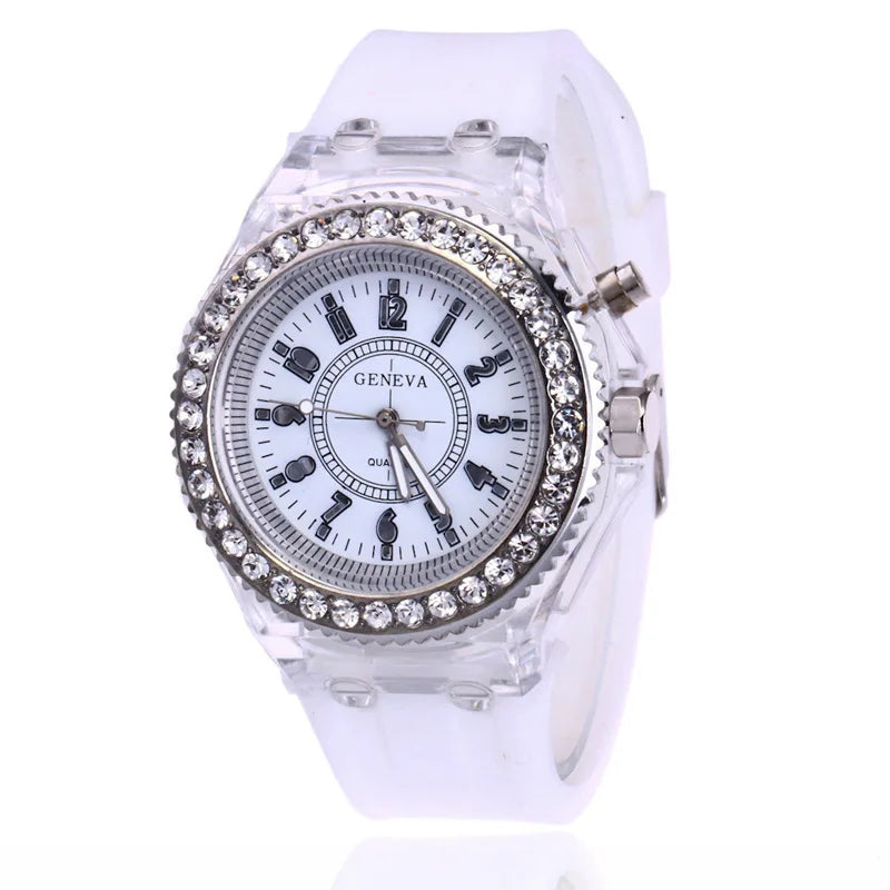 Montre LED lumineuse Flash Femme Homme Garçon Fille Montre-bracelet en Silicone Horloge à strass à la mode Enfants Relogio Saati