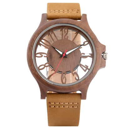 BOBO BIRD W546003 Montres en Bois à Affichage Chiffres Arabes Creux Transparents Quartz