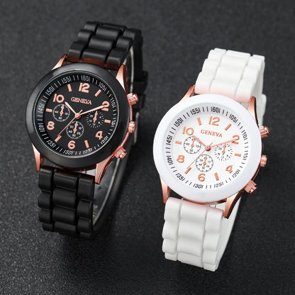 Montres de couple 4 pièces, à la mode, pour femmes arabes, montres-bracelets décontractées à quartz avec bracelet en silicone et bracelets magnétiques en forme de cœur