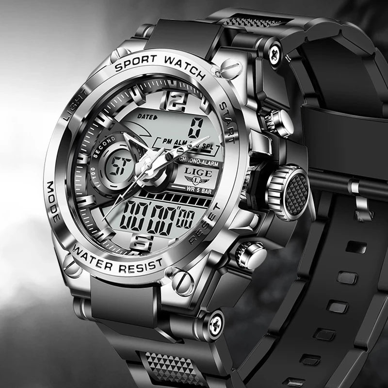 LIGE Digital Military LED Chronograph Watch 50m 24cm