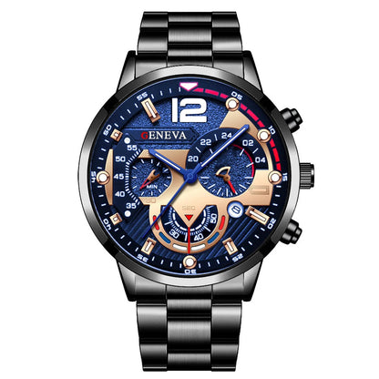 Montre-bracelet à quartz analogique pour homme avec bracelet en acier inoxydable et calendrier