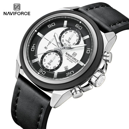 Montre homme décontractée NAVIFORCE Résistante à l'eau 3 ATM, calendrier, cadran lumineux avec bracelet en cuir, cadeau, design original