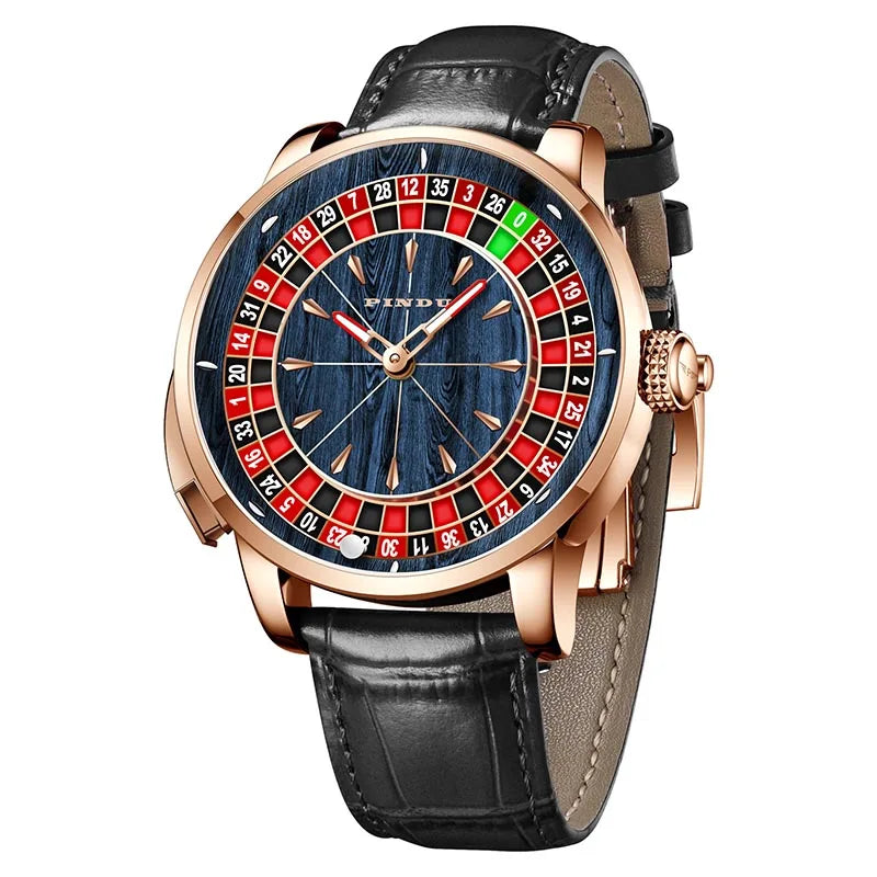 2025 PINDU  Men's Luxury Mechanical Watch Stainless Steel NH35 Wood Grain Roulette Top Brand Waterproof Sapphire Glass