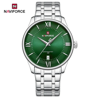 NAVIFORCE Nouvelle Montre à Quartz pour Homme avec Bracelet en Acier Inoxydable, Calendrier, Modèle Business Décontracté, Étanche et Antichoc