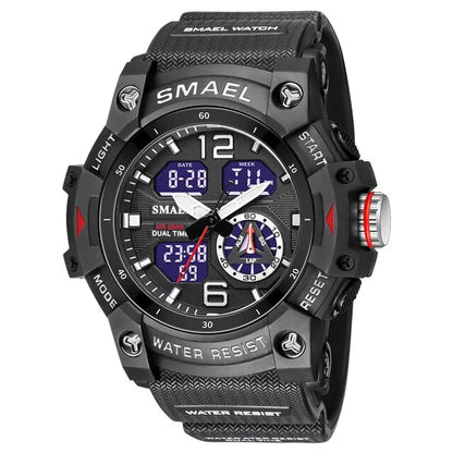 SMAEL Sport Watch Military Wristwatch for Men Alarm Stopwatch LED Digital Back Light Dual Time Display Waterproof Watch Men 8007