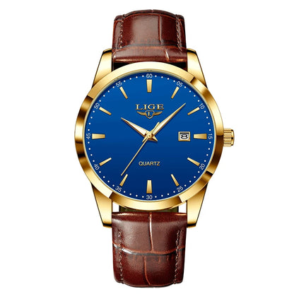 Montre LIGE Bracelet en cuir Mode Montres Homme Quartz Militaire Montres-bracelets