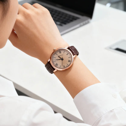 Fashion Retro Simple Leather Watch with Round Dial Quartz for Women, Suitable for Everyday Wear, Christmas Gift